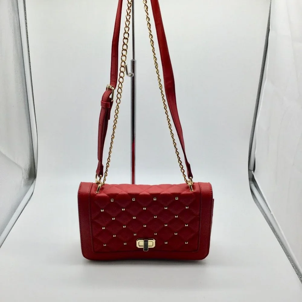 Badgley Mischka Red Quilted Flap Faux Leather Purse